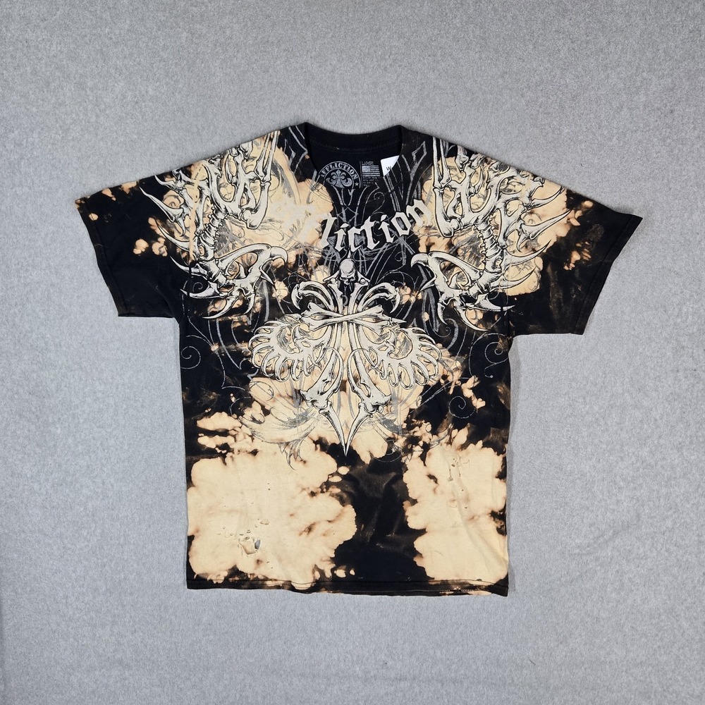 Affliction Men Shirt L Black Tie Dye Skull Graphic Y2K Grunge MMA Skater